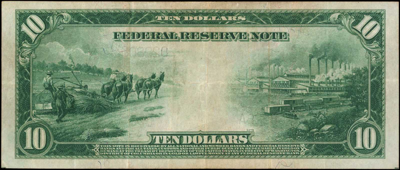 image for: Fr. 919a. 1914 $10 Federal Reserve Note. Cleveland. Choice Very Fine.