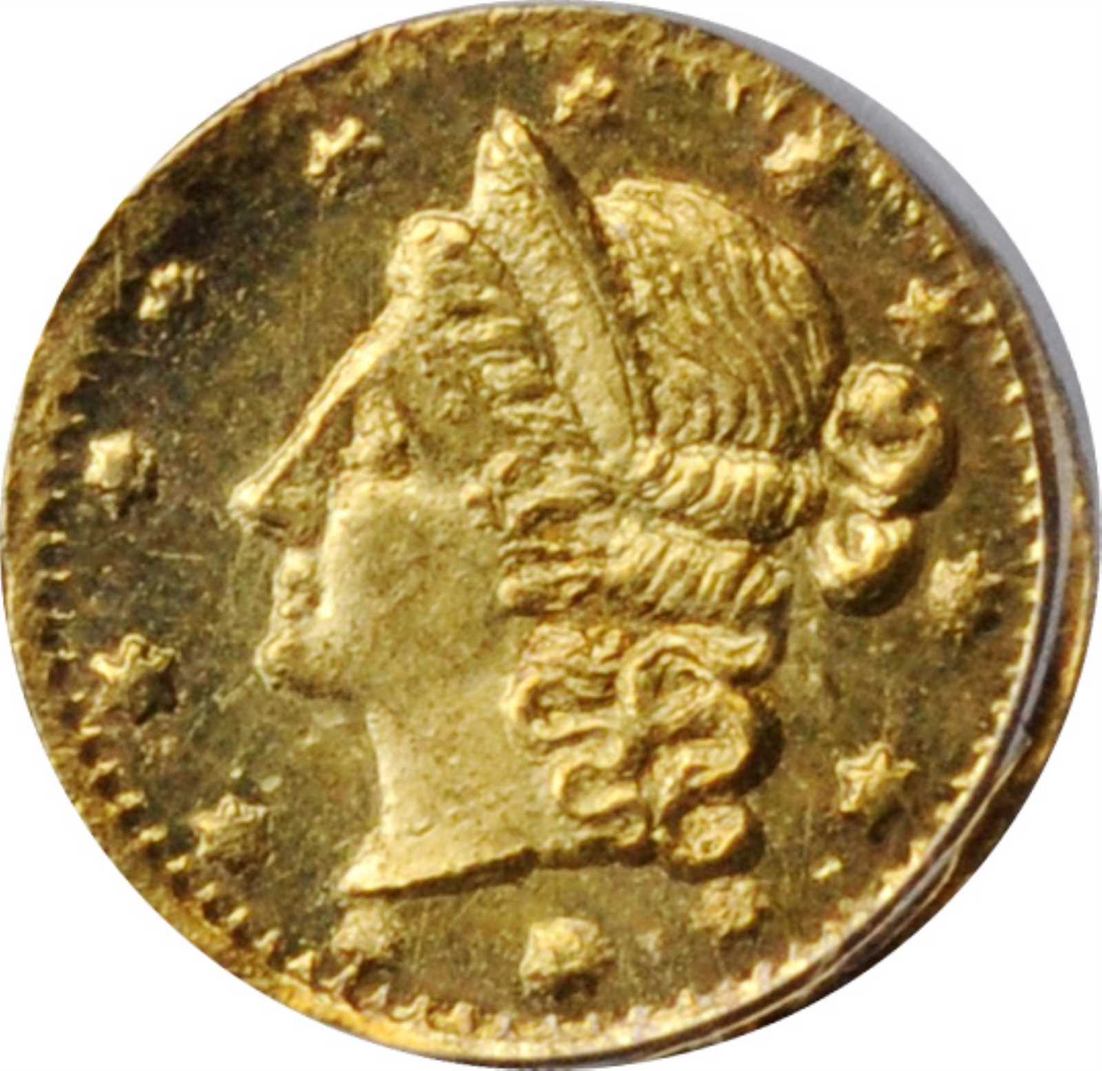 image for: 1853 Round 25 Cents. BG-214. Rarity-7-. Liberty Head. MS-64 (PCGS).