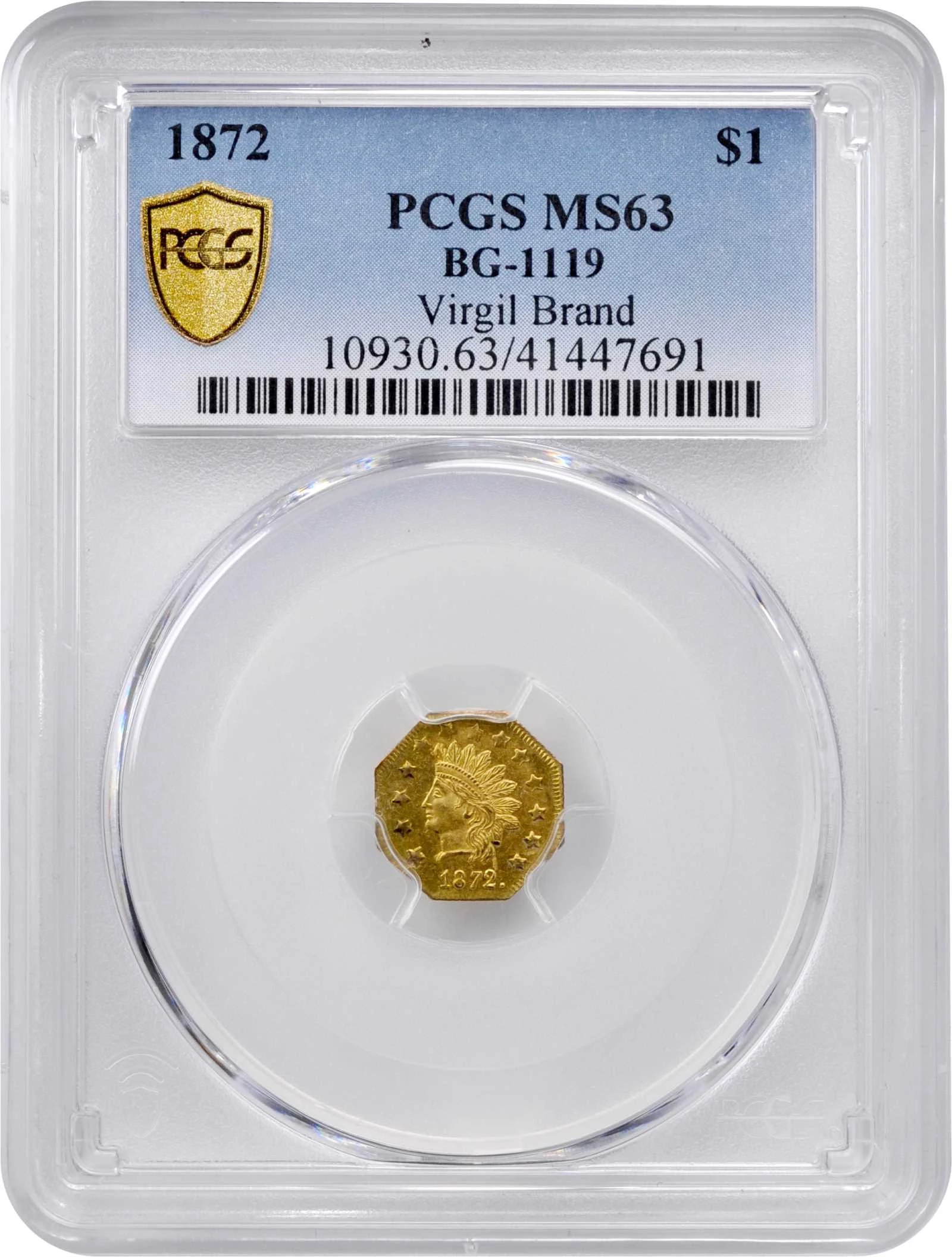 1872 Liberty Octagonal 50 Cent Gold MS-62 PCGS (BG-913) - SKU#254661