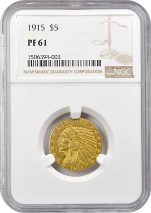 image for: 1915 Indian Half Eagle. JD-1, the only known dies. Rarity-5. Proof-61 (NGC).