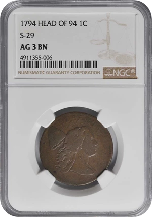 image for: 1794 Liberty Cap Cent. S-29. Rarity-2. Head of 1794. AG-3 (NGC).