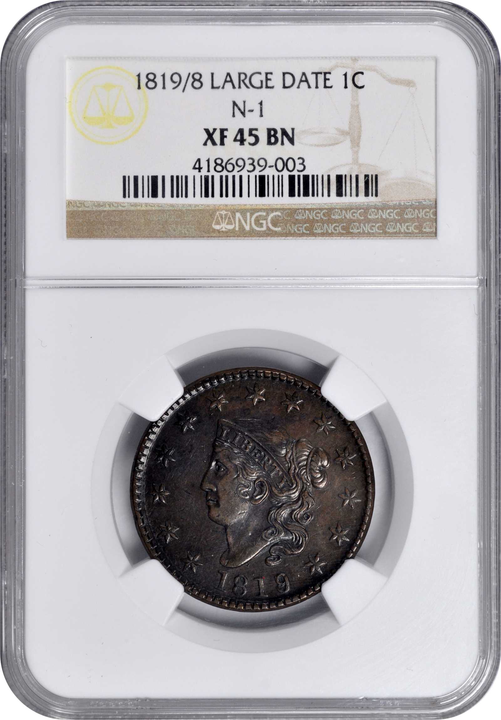 image for: 1819/8 Matron Head Cent. N-1. Rarity-1. EF-45 BN (NGC).