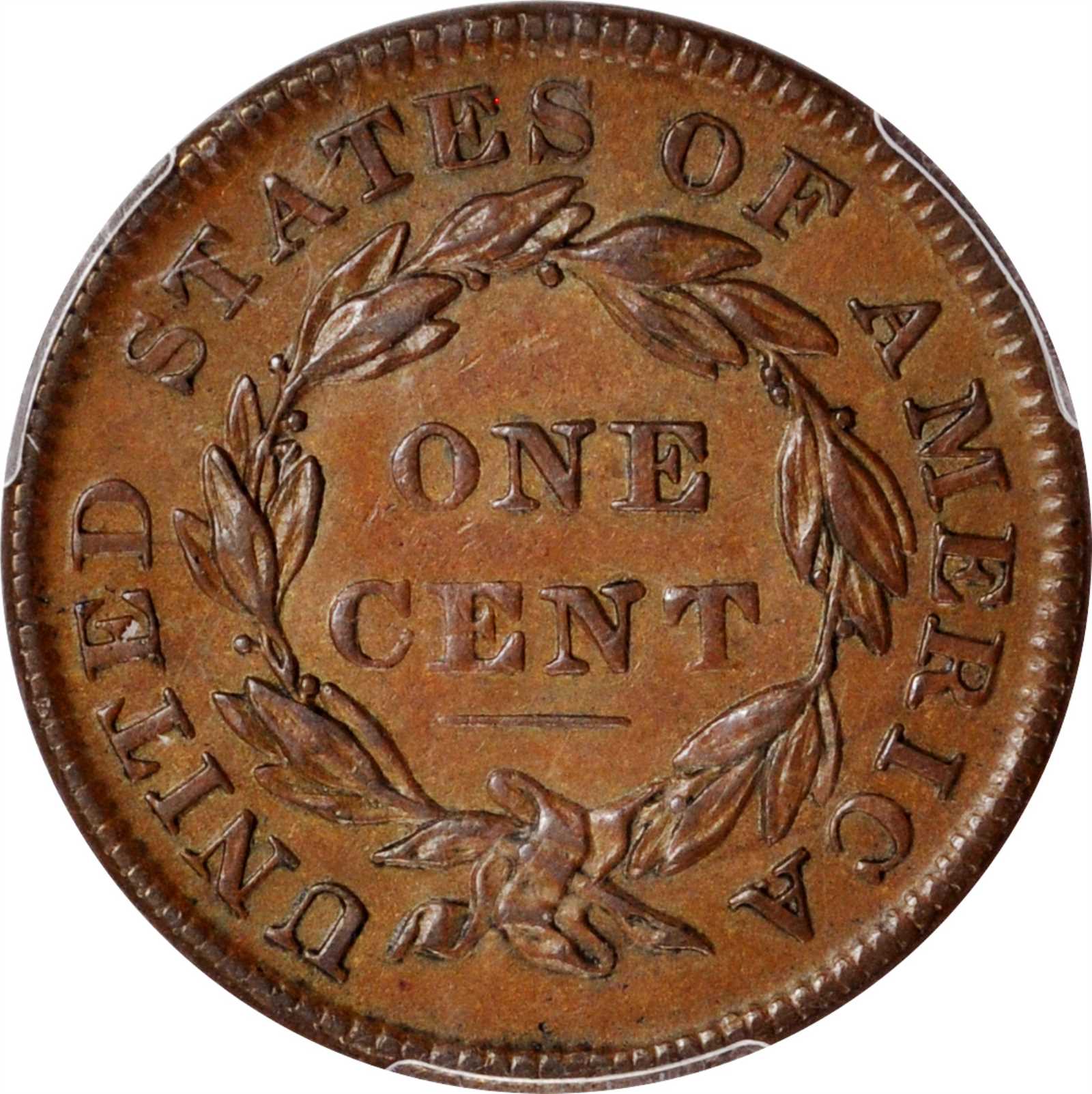 image for: 1835 Matron Head Cent. N-6. Rarity-1. Small 8 and Stars. AU-55 (PCGS). CAC.