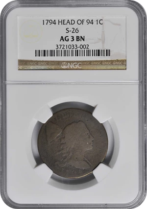 image for: 1794 Liberty Cap Cent. S-26. Rarity-2. Head of 1794. AG-3 (NGC).
