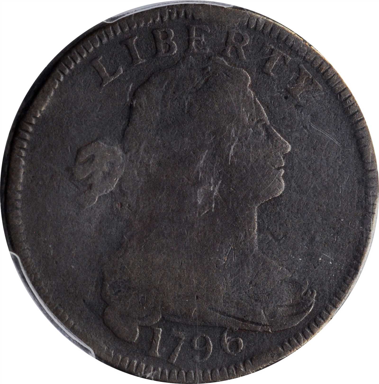 image for: 1796 Draped Bust Cent. S-119. Rarity-3. Reverse of 1797. Good-6 (PCGS).