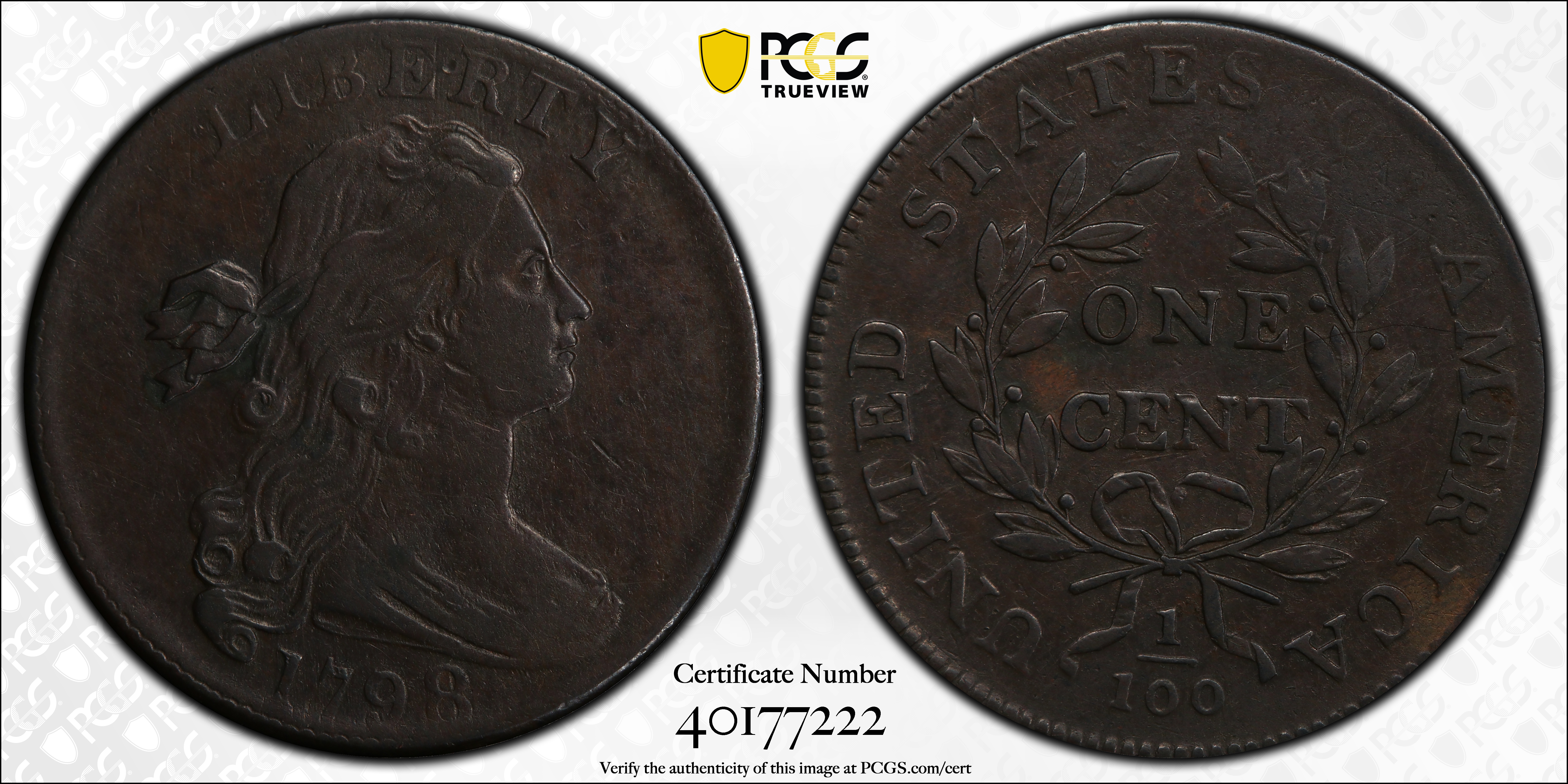 image for: 1798 Draped Bust Cent. S-167. Rarity-1. Style II Hair. VF-30 (PCGS).