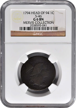 image for: 1794 Liberty Cap Cent. S-46. Rarity-3. Breen Die State V. Head of 1794. Good-6 BN (NGC).
