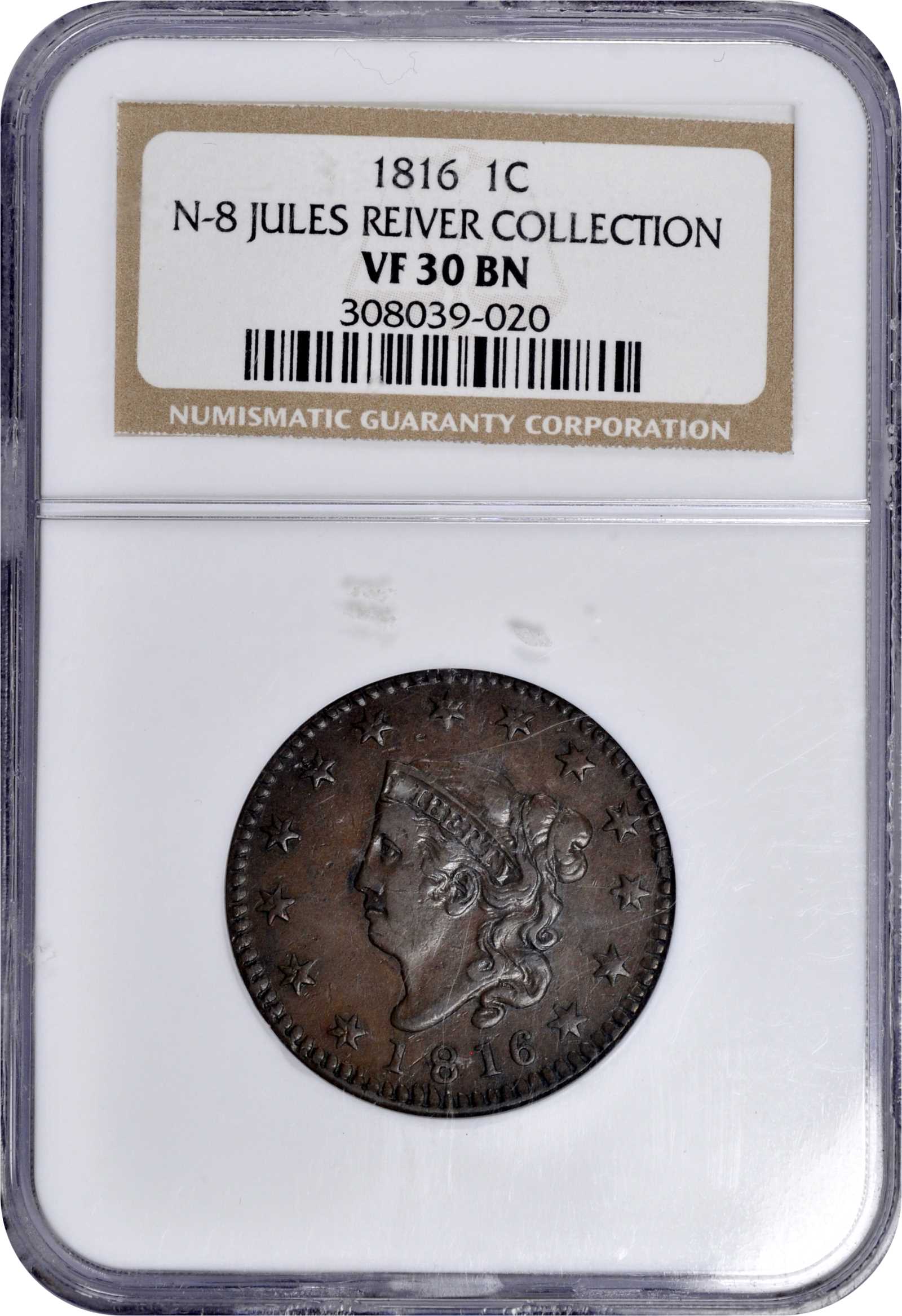 image for: 1816 Matron Head Cent. N-8. Rarity-3. VF-30 BN (NGC).