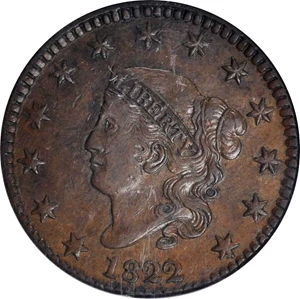 image for: 1822 Matron Head Cent. N-1. Rarity-3. AU-53 BN (NGC).