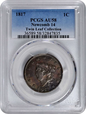 image for: 1817 Matron Head Cent. N-14. Rarity-1. 13 Stars. AU-58 (PCGS).