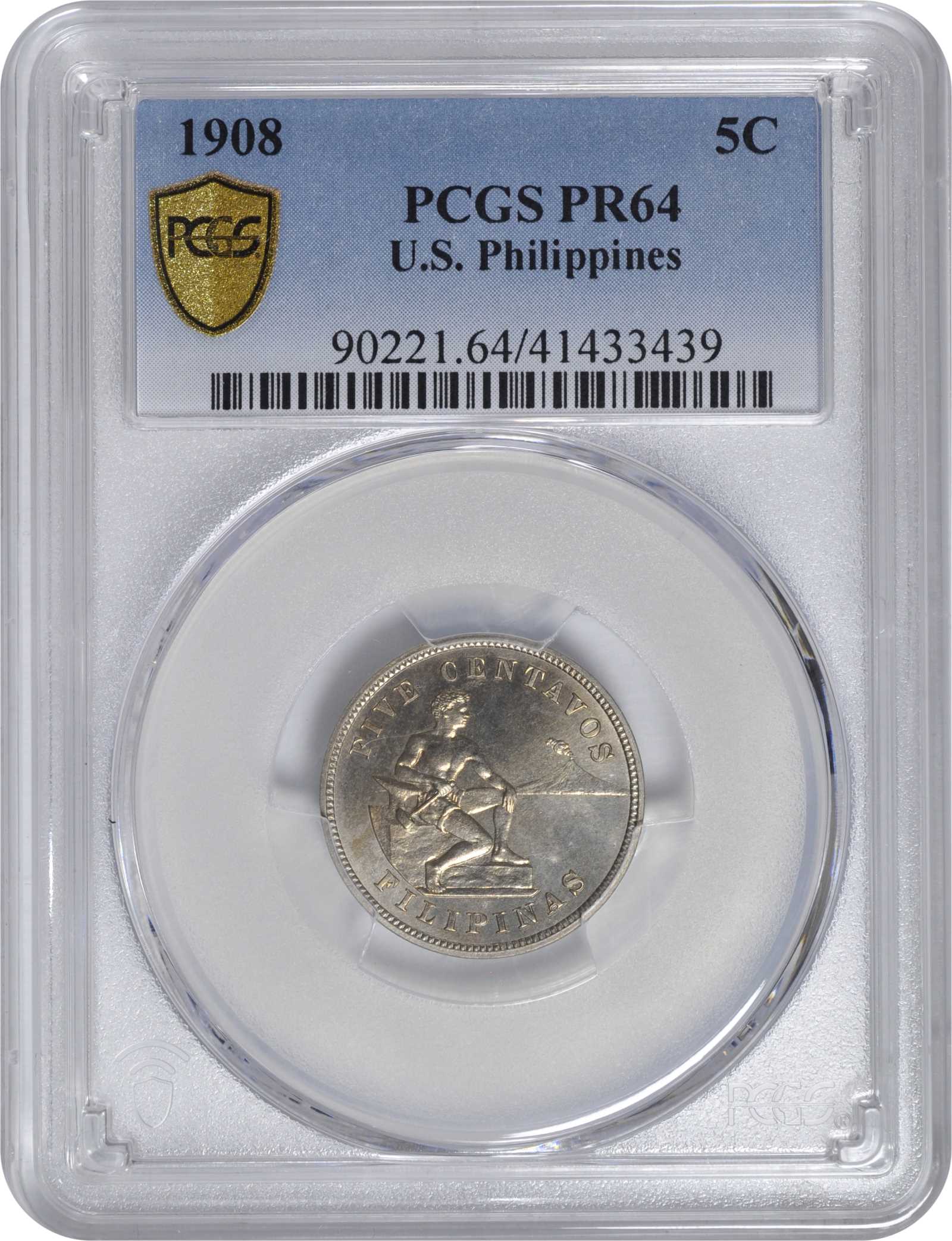 image for: 1908 Five Centavos. Proof-64 (PCGS).