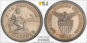 image for: 1903 Five Centavos. Proof-63 (PCGS).