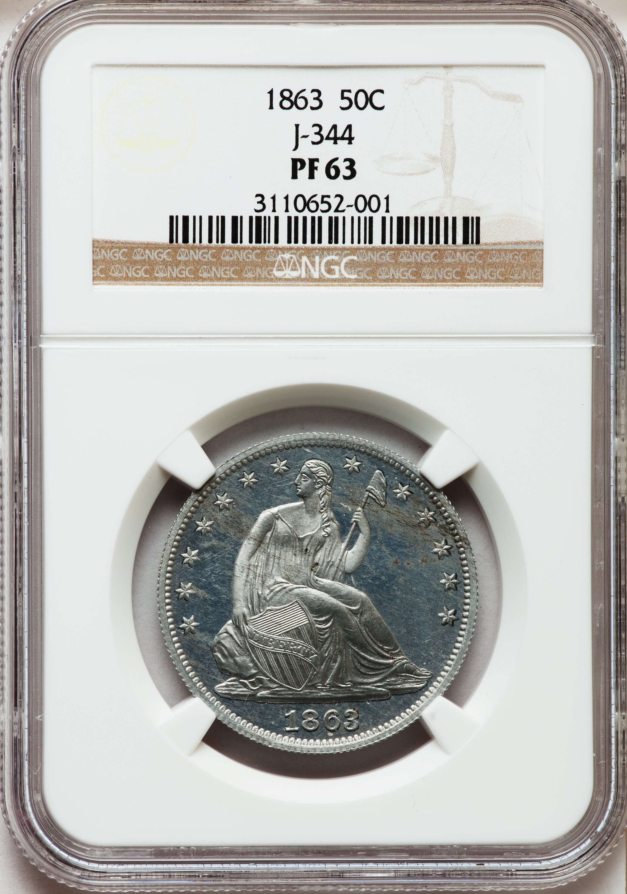 image for: 1863 50C Half Dollar, Judd-344, Pollock-416, High R.7, PR63 NGC....