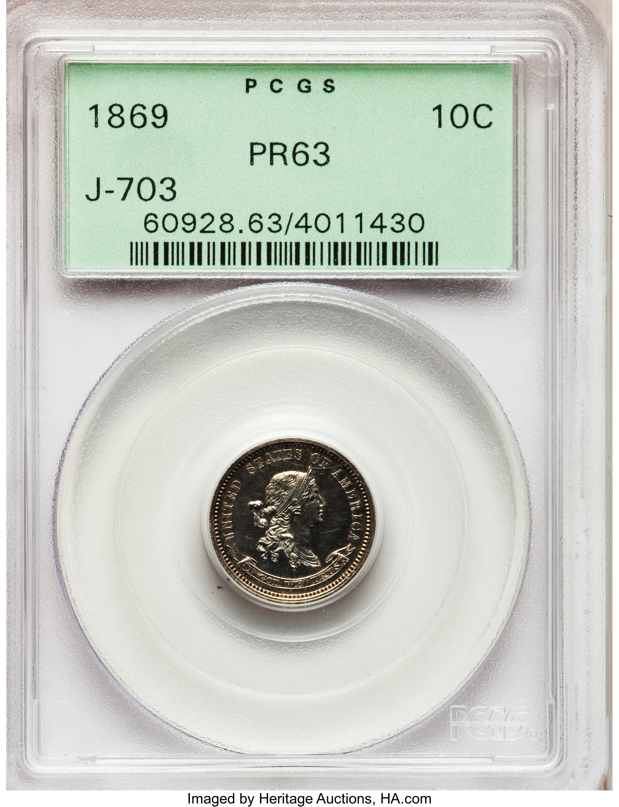 image for: 1869 10C Standard Silver Ten Cents, Judd-703, Pollock-782, High R.6, PR63 PCGS....