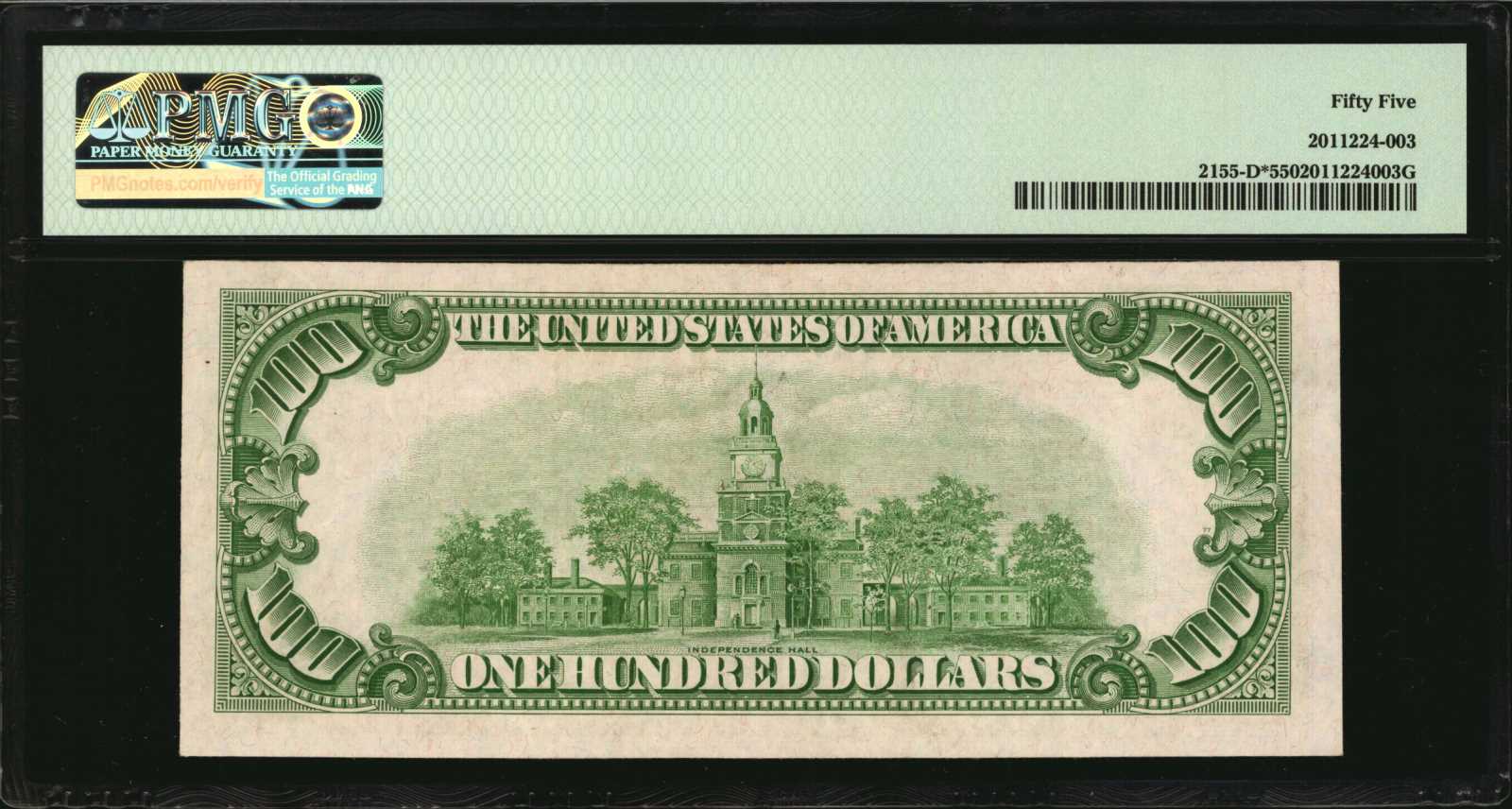 image for: Fr. 2155-D*. 1934C $100 Federal Reserve Star Note. Philadelphia. PMG About Uncirculated 55.