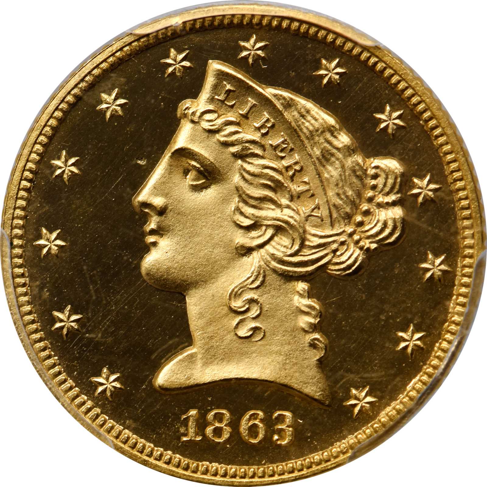 image for: 1863 Liberty Head Half Eagle. JD-1, the only known dies. Rarity-6+. Proof-64 Deep Cameo (PCGS).
