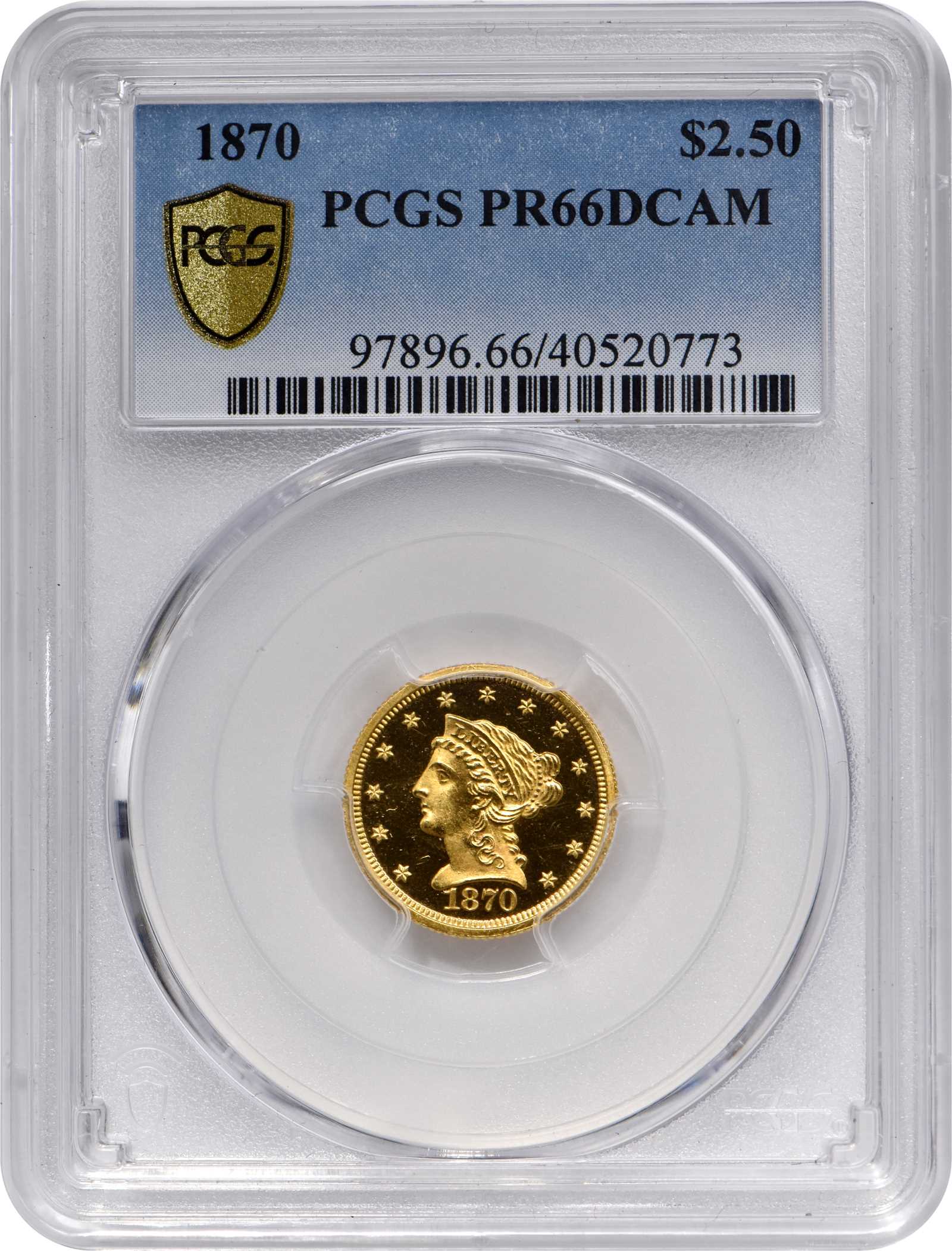 image for: 1870 Liberty Head Quarter Eagle. JD-1. Rarity-7- as a Proof. Proof-66 Deep Cameo (PCGS).