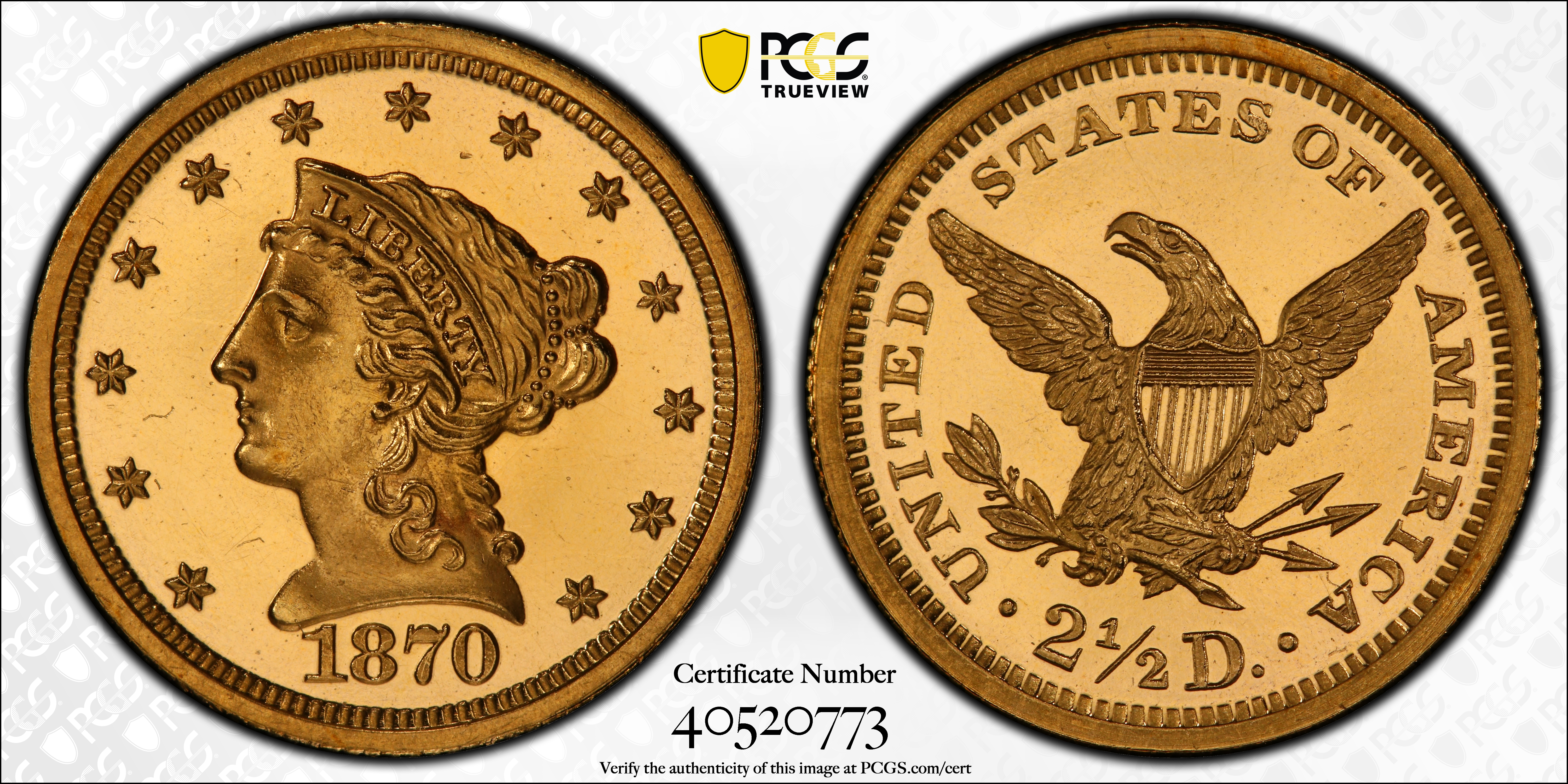 image for: 1870 Liberty Head Quarter Eagle. JD-1. Rarity-7- as a Proof. Proof-66 Deep Cameo (PCGS).