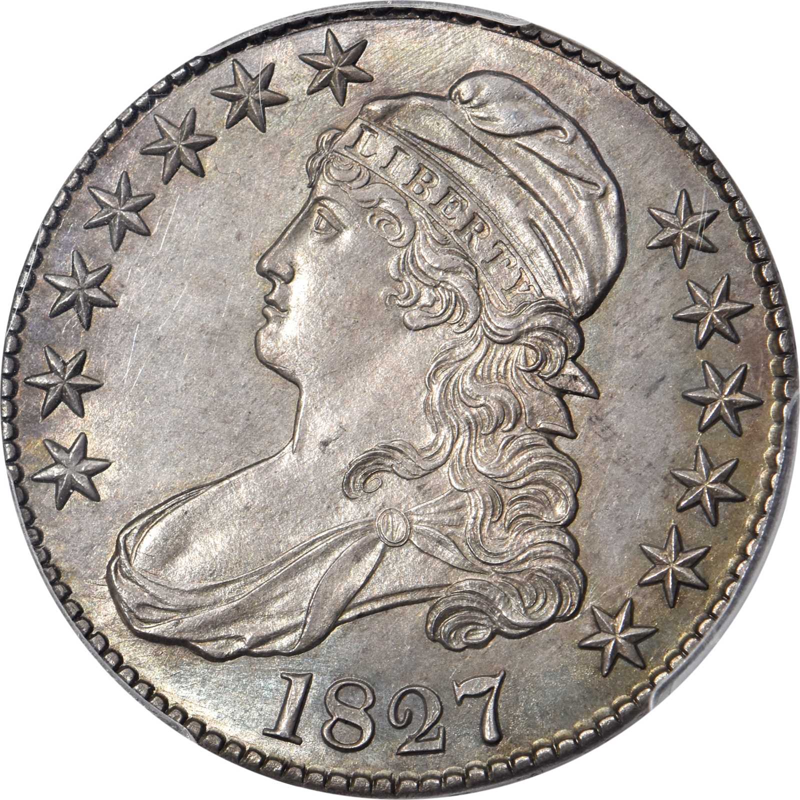image for: 1827 Capped Bust Half Dollar. O-121. Rarity-7+ as a Proof. Square Base 2. Proof-63 (PCGS).