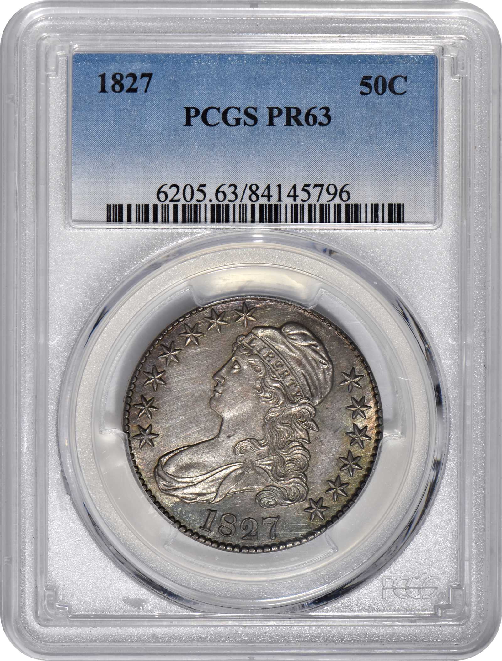 image for: 1827 Capped Bust Half Dollar. O-121. Rarity-7+ as a Proof. Square Base 2. Proof-63 (PCGS).