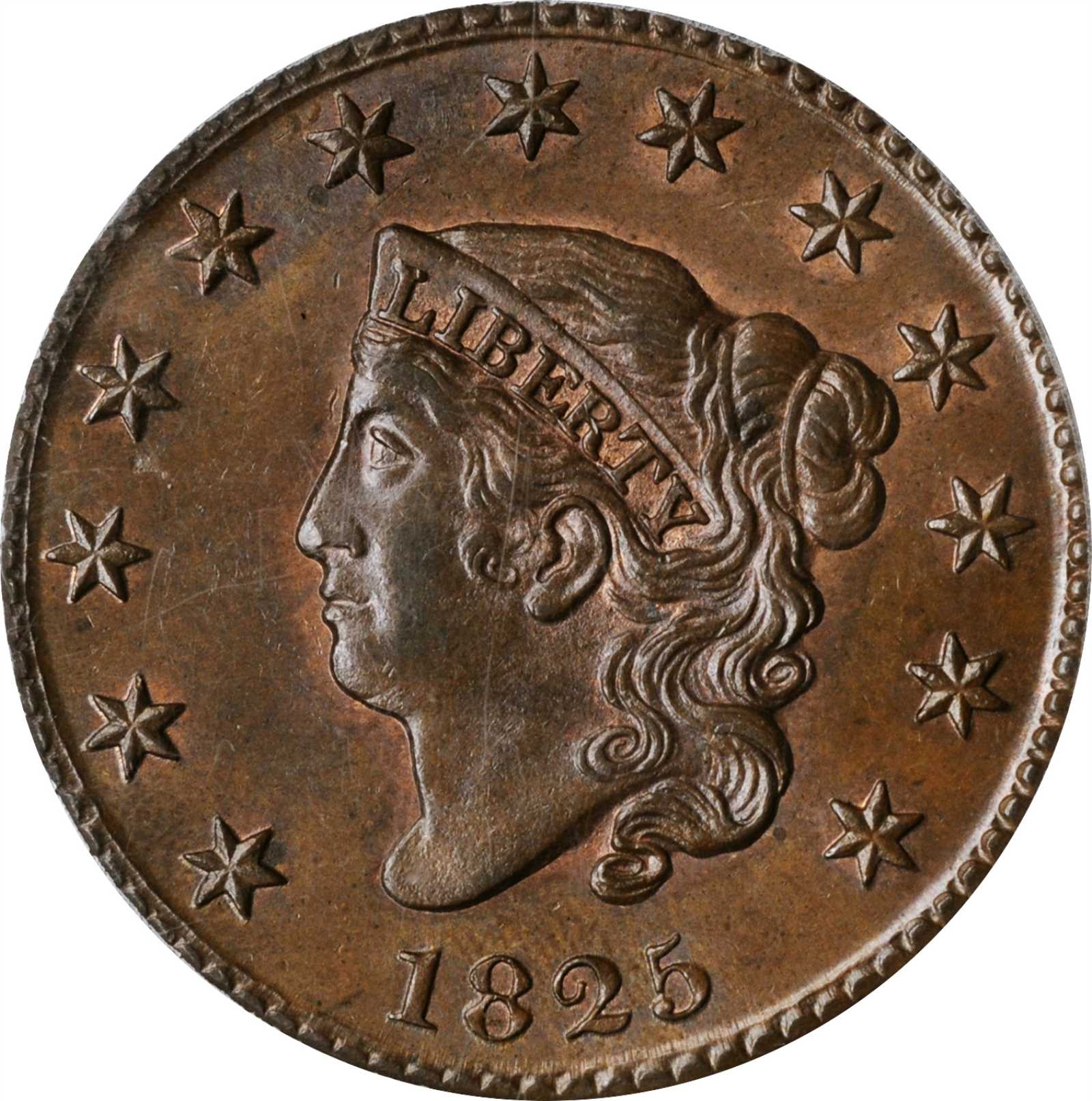 image for: 1825 Matron Head Cent. N-9. Rarity-2. MS-64 BN (PCGS).