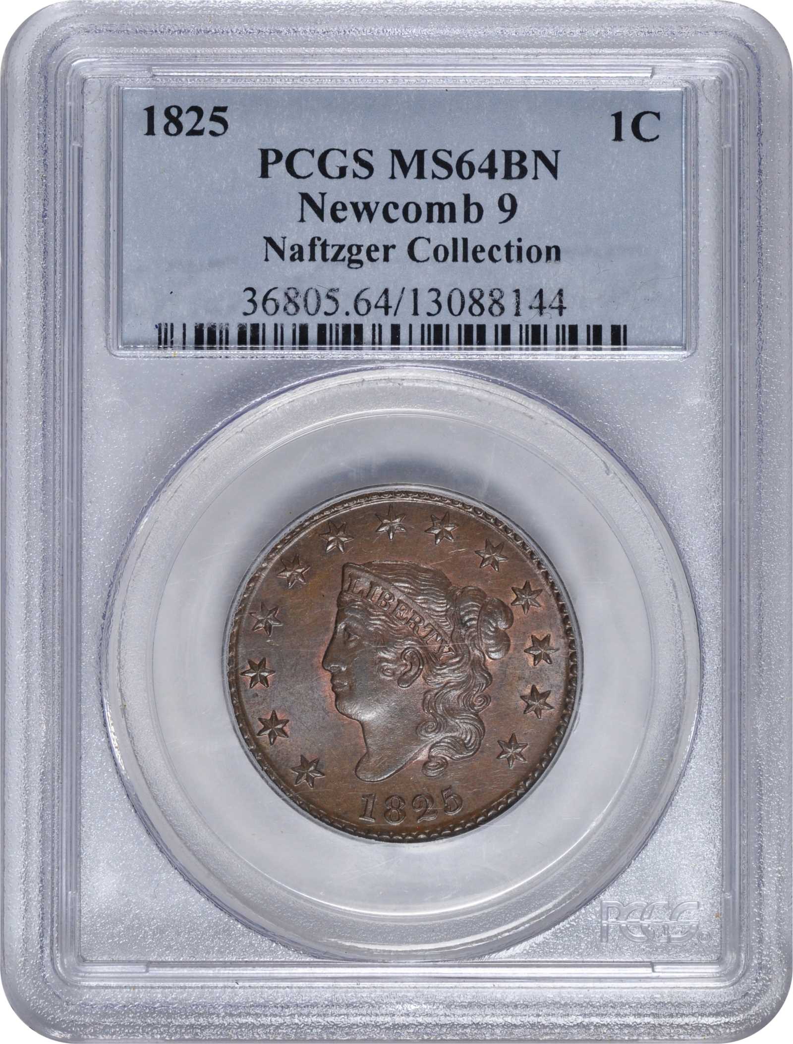 image for: 1825 Matron Head Cent. N-9. Rarity-2. MS-64 BN (PCGS).
