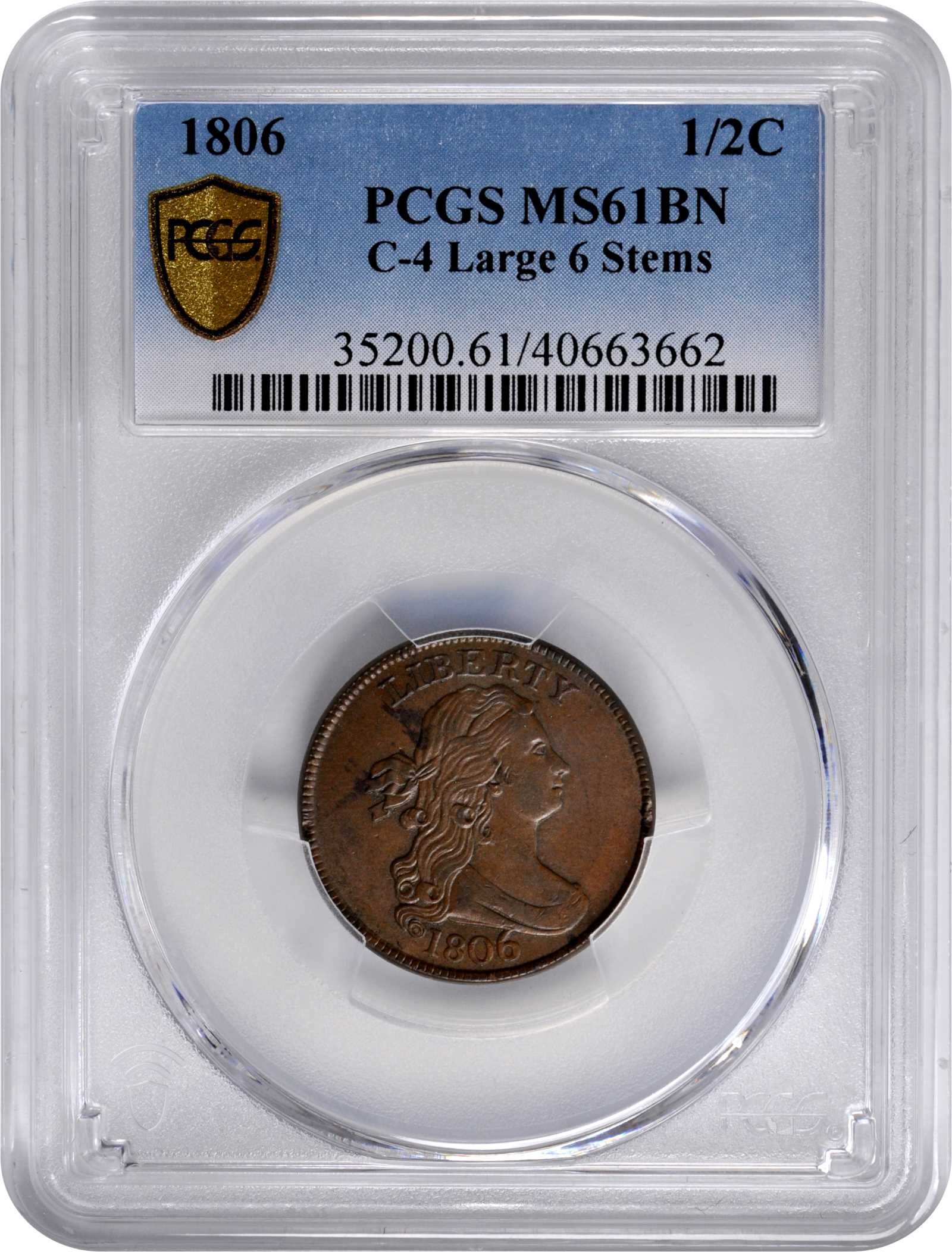 1806 1/2c Large 6, Stems, C-4 MS BN MS60 BN thumbnail 3