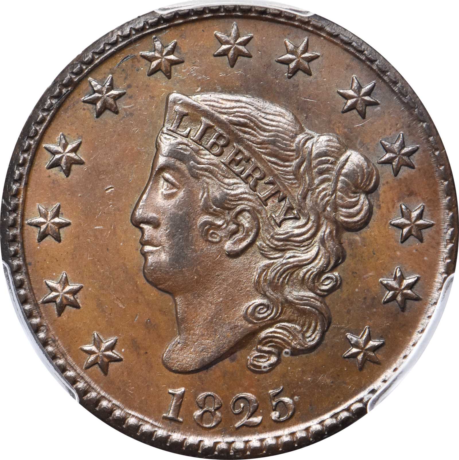 image for: 1825 Matron Head Cent. N-9. Rarity-2. MS-64 BN (PCGS).