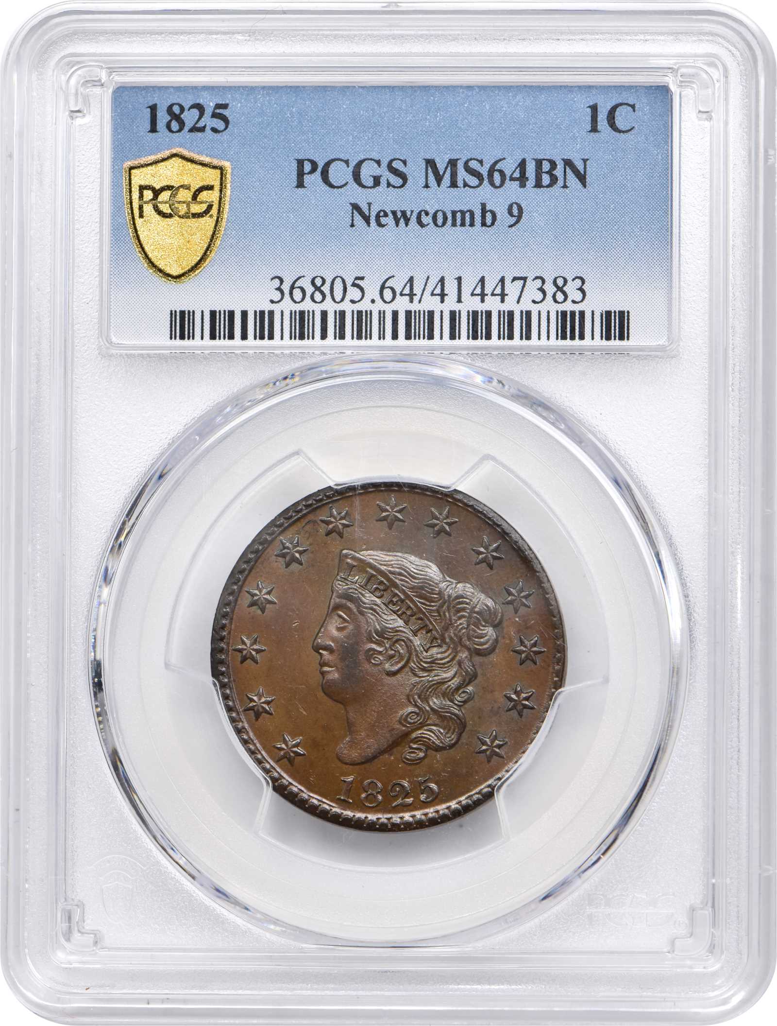 image for: 1825 Matron Head Cent. N-9. Rarity-2. MS-64 BN (PCGS).