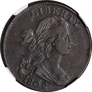 image for: 1802 Draped Bust Cent. S-225. Rarity-2. EF-40 BN (NGC).