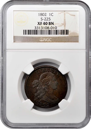 image for: 1802 Draped Bust Cent. S-225. Rarity-2. EF-40 BN (NGC).
