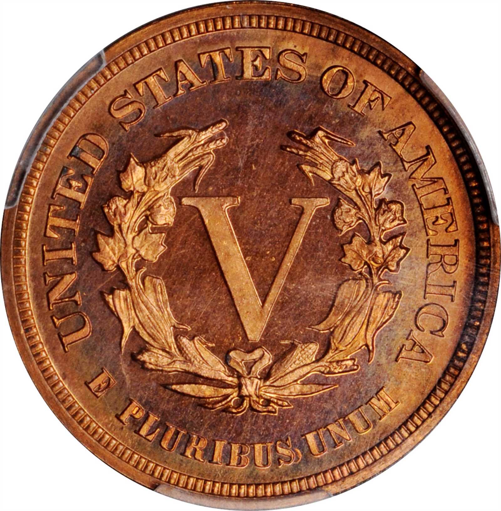 image for: 1882 Pattern Liberty Head Nickel. Judd-1691, Pollock-1893. Rarity-6+. Copper. Plain Edge. Proof-65 RB (PCGS).