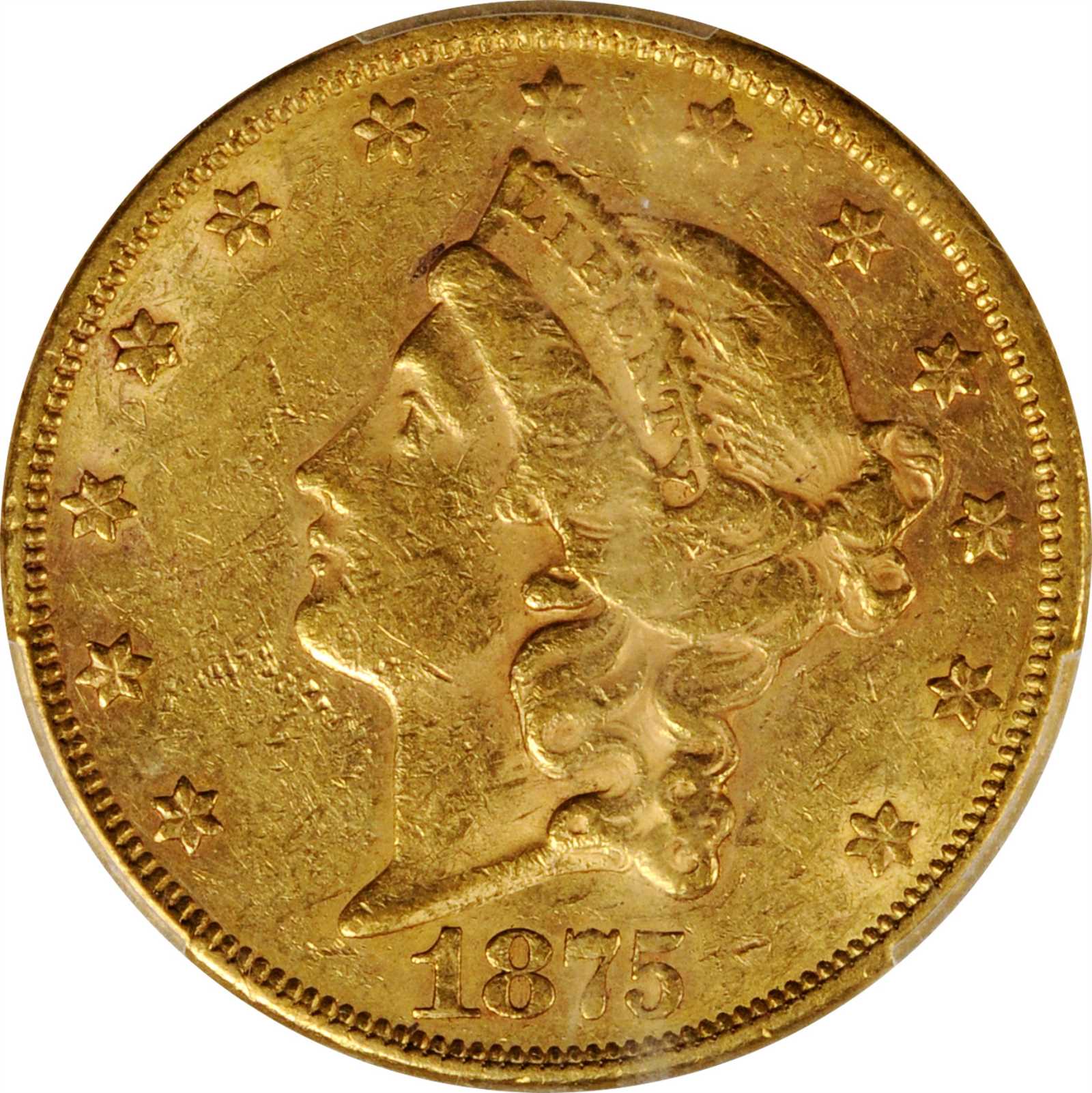 1875 Liberty Head Double Eagle. AU-50 (PCGS).