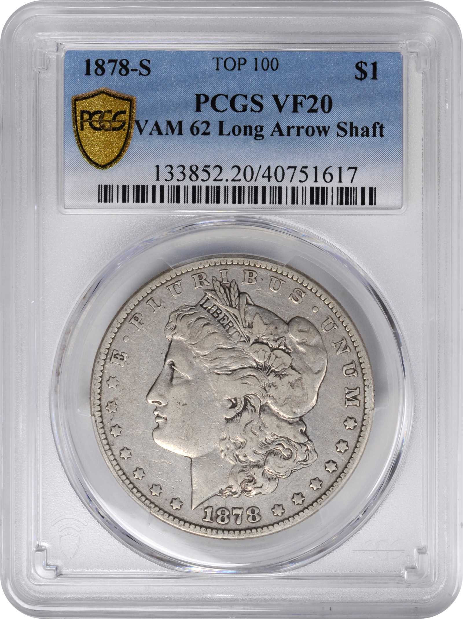 1878-S $1  Long Nock, VAM-62 VF20 CAC thumbnail 3