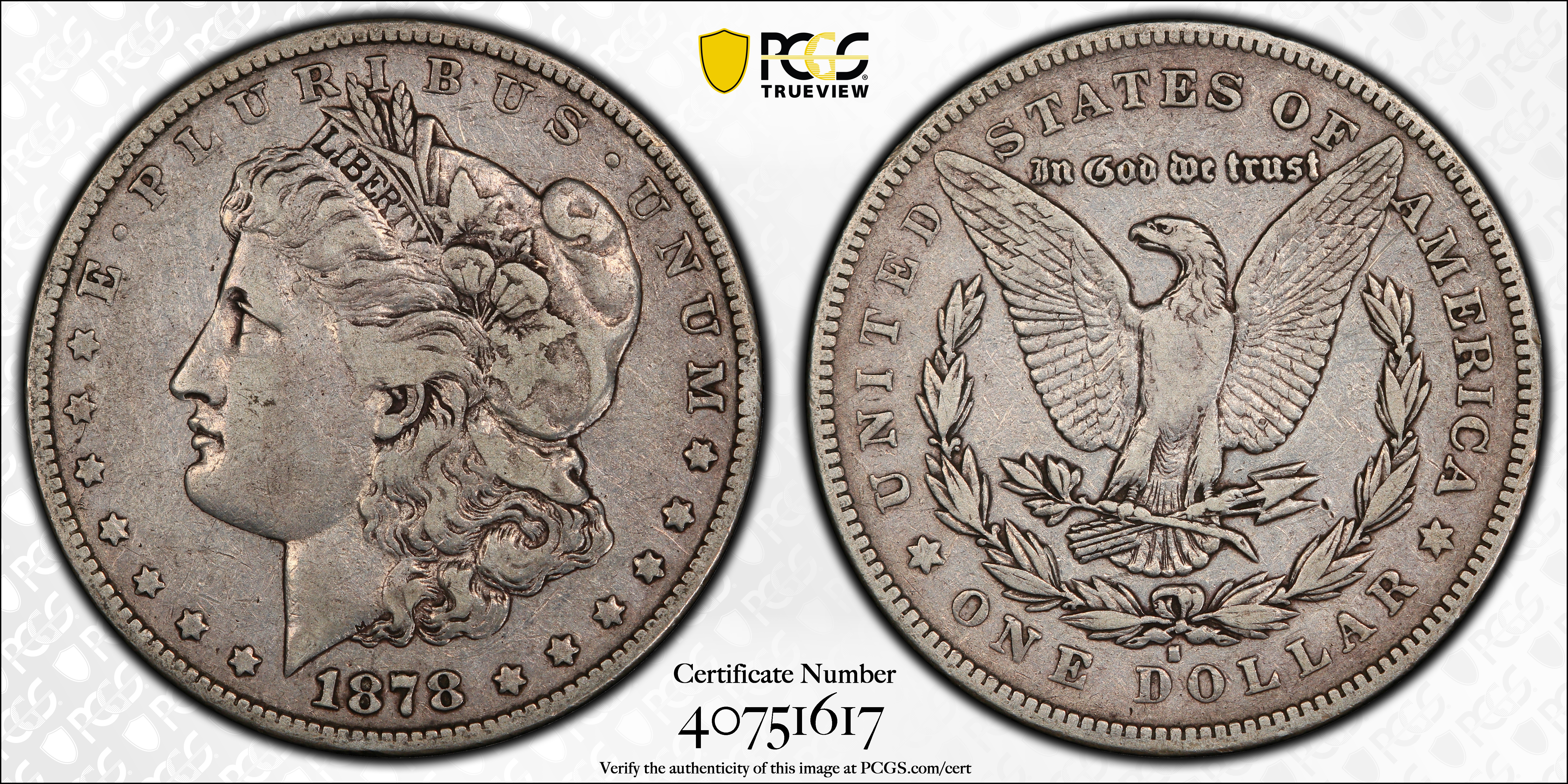 image for: 1878-S Morgan Silver Dollar. VAM-62. Top 100 Variety. Long Arrow Shaft. VF-20 (PCGS).