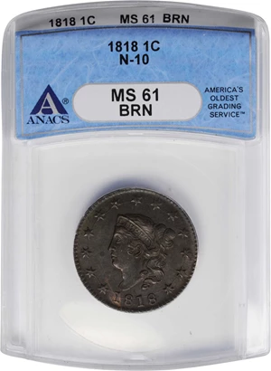 image for: 1818 Matron Head Cent. N-10. MS-61 BN (ANACS).