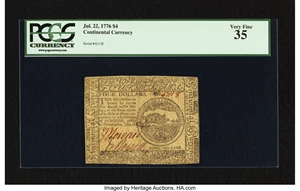 image for: Continental Currency July 22, 1776 $4 PCGS Very Fine 35....