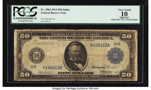 image for: Fr. 1064 $50 1914 Federal Reserve Note PCGS Apparent Very Good 10....