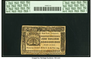 image for: New York September 2, 1775 $5 PCGS Extremely Fine 45....