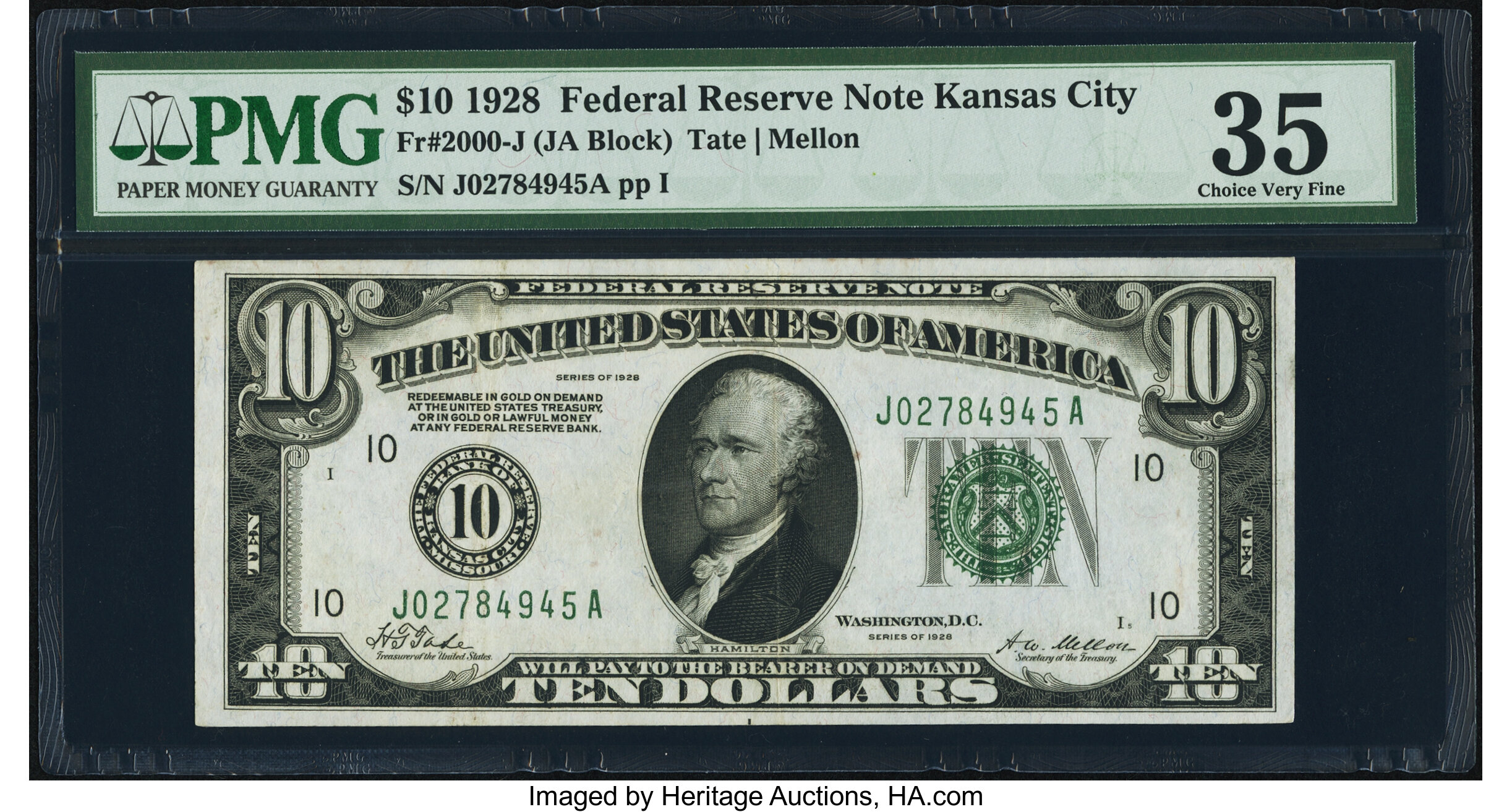 Fr. 2000-J $10 1928 Federal Reserve Note. PMG Choice Very Fine 35. ...