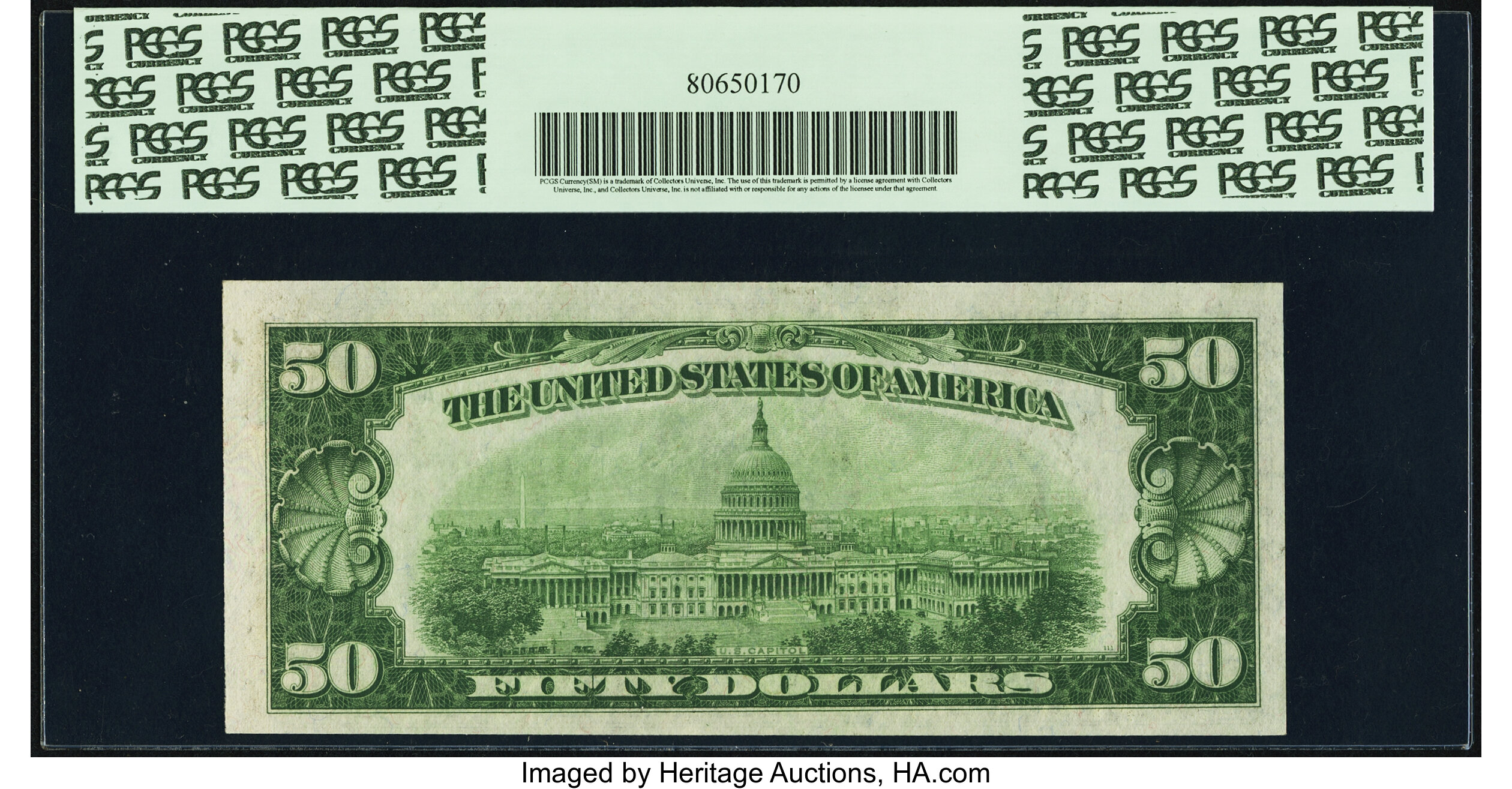 image for: Fr. 2103-I $50 1934A Mule Federal Reserve Note. PCGS New 62PPQ....
