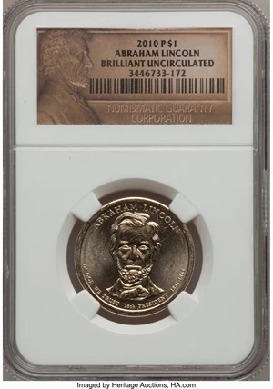 image for: 2010-P $1 Abraham Lincoln Brilliant Uncirculated NGC. NGC Census: (0/0). PCGS Population (0/0). (#417280)...