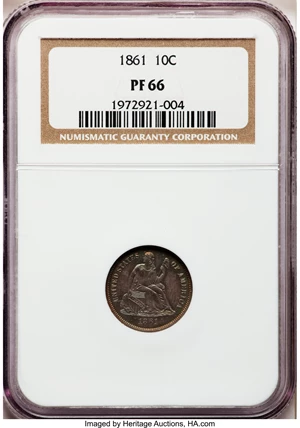 image for: 1861 10C PR66 NGC....