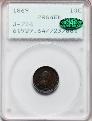 image for: 1869 10C Standard Silver Ten Cents, Judd-704, Pollock-783, Low R.7, PR64 Brown PCGS. CAC....
