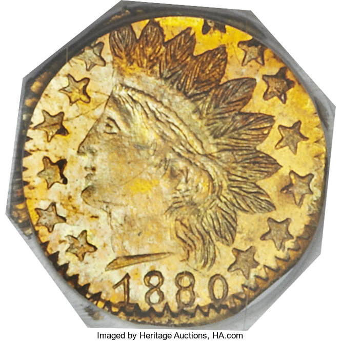 image for: 1880 25C Indian Octagonal 25 Cents, BG-799L, High R.5, MS66 PCGS....