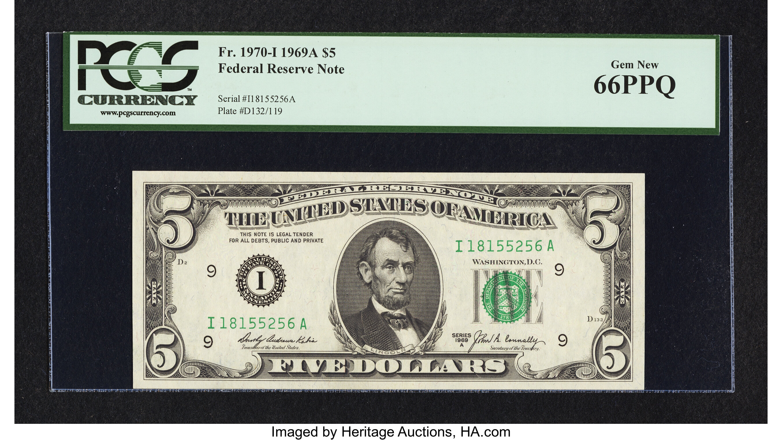 image for: Fr. 1970-I $5 1969A Federal Reserve Note. PCGS Gem New 66PPQ....