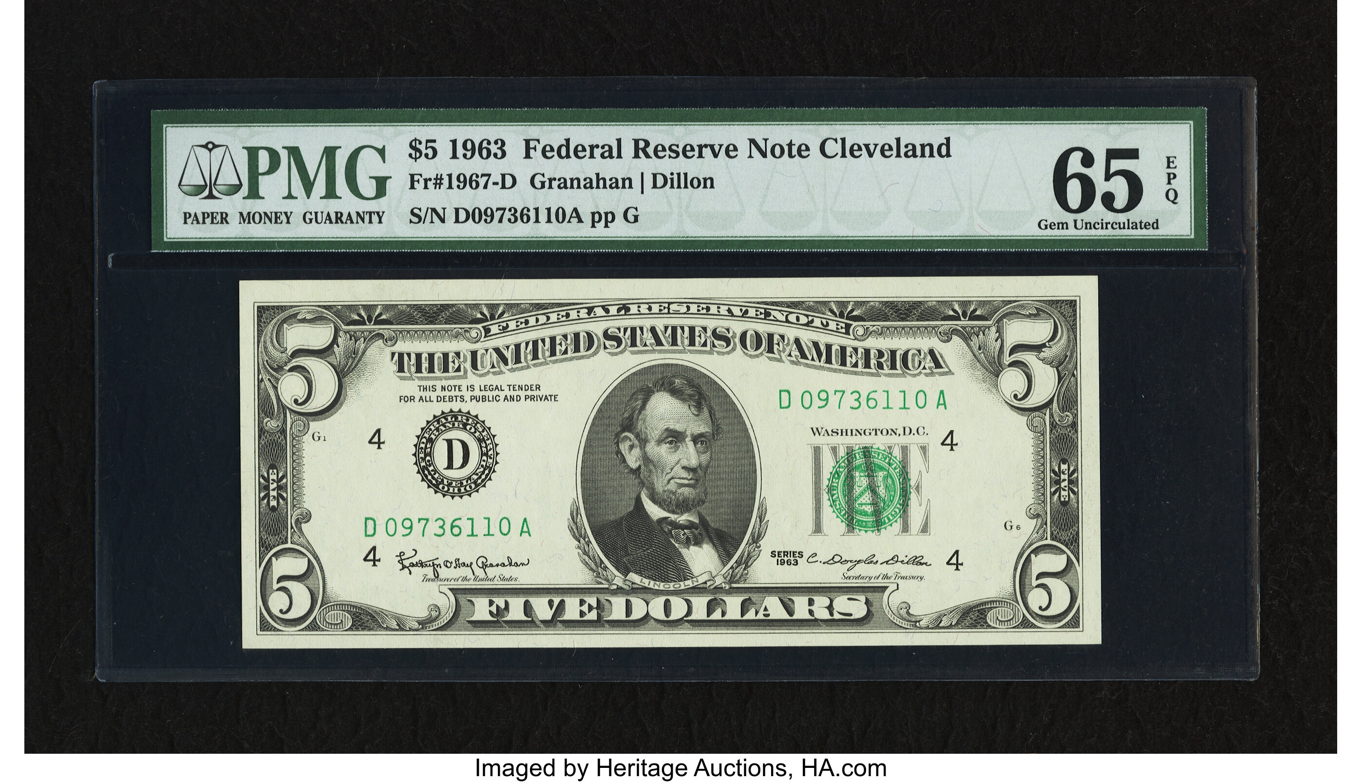 image for: Fr. 1967-D $5 1963 Federal Reserve Note. PMG Gem Uncirculated 65 EPQ....