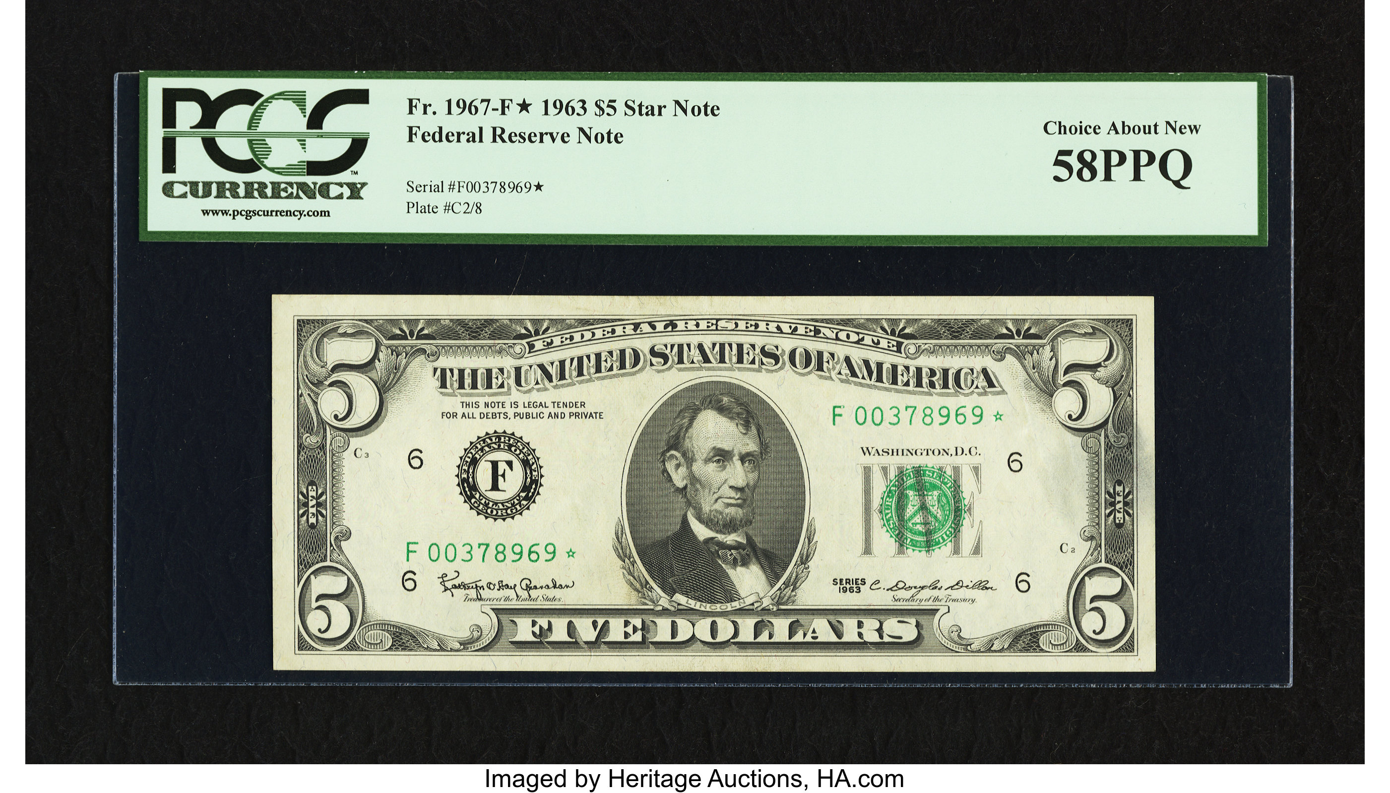 image for: Fr. 1967-F* $5 1963 Federal Reserve Note. PCGS Choice About New 58PPQ....