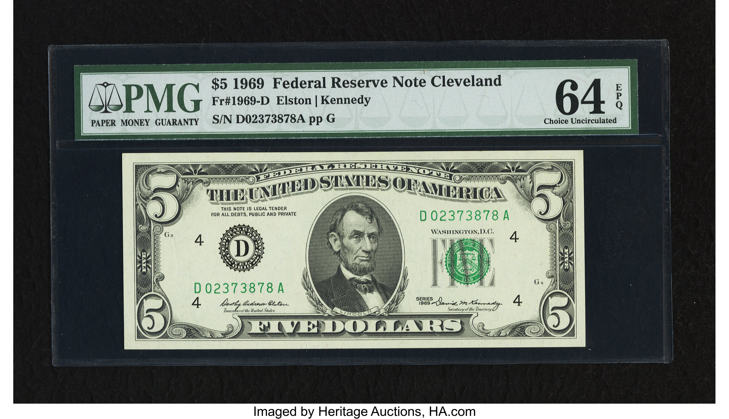 image for: Fr. 1969-D $5 1969 Federal Reserve Note. PMG Choice Uncirculated 64 EPQ....
