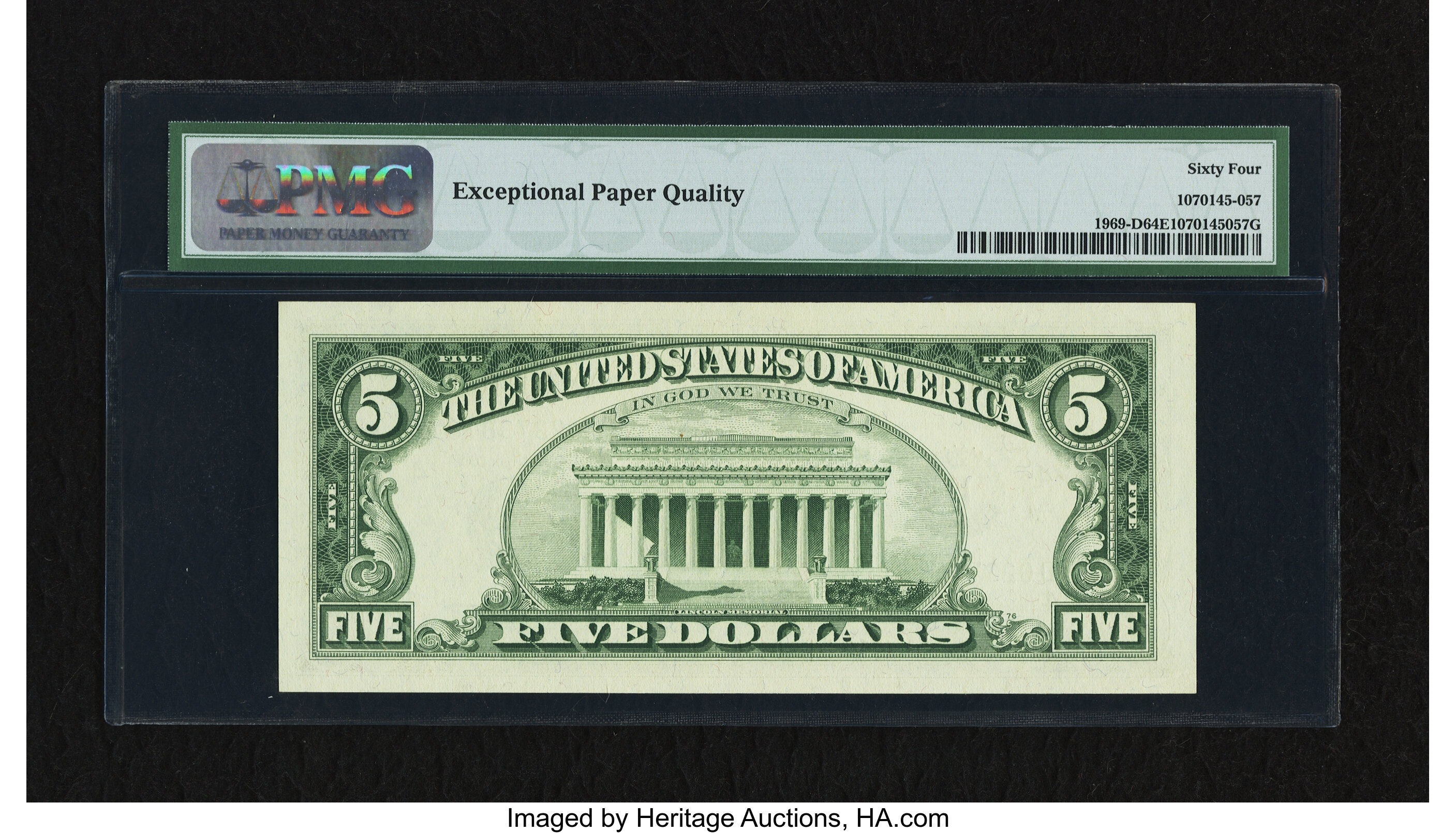 image for: Fr. 1969-D $5 1969 Federal Reserve Note. PMG Choice Uncirculated 64 EPQ....